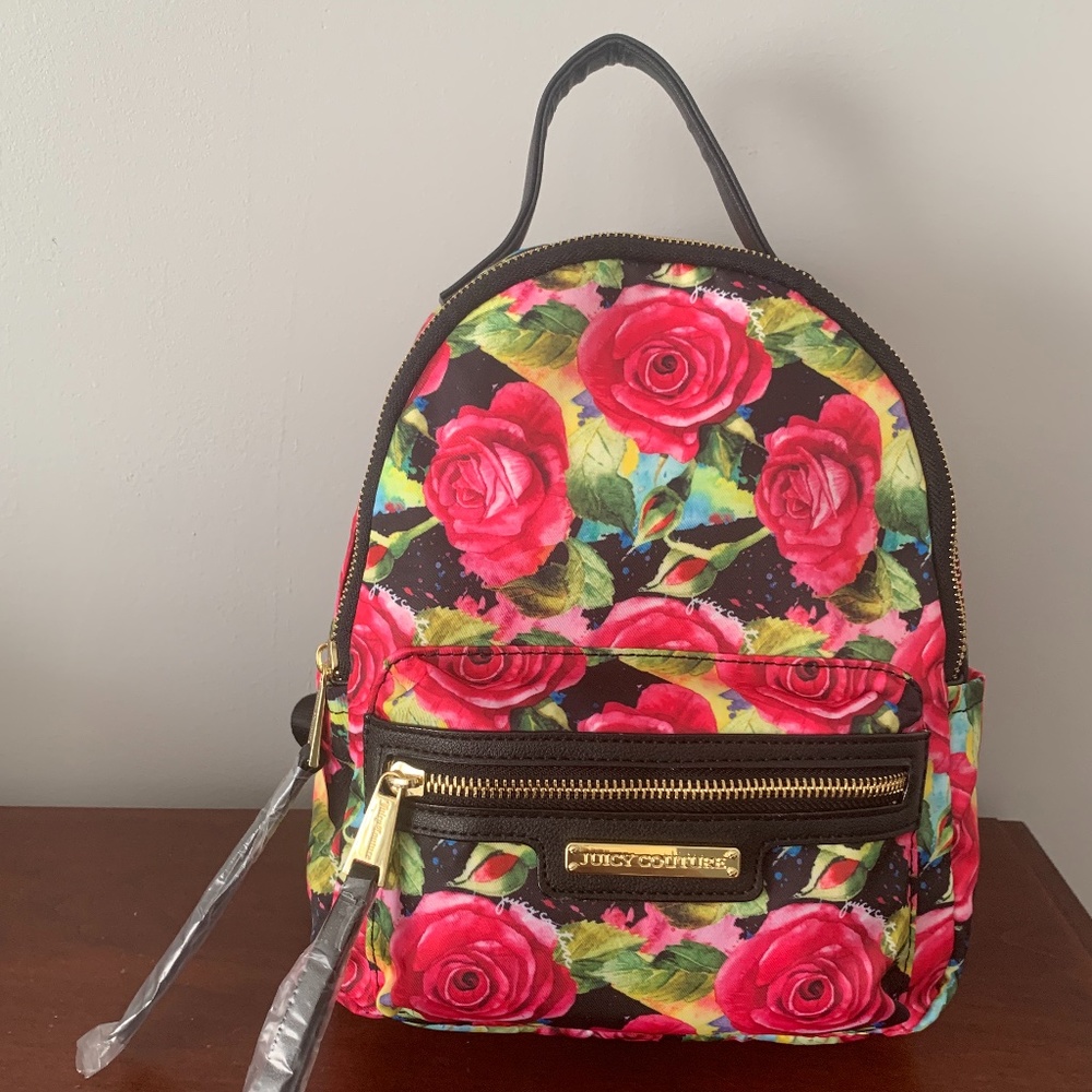 Juicy Couture Black Multi Rose Rosie Mini Backpack